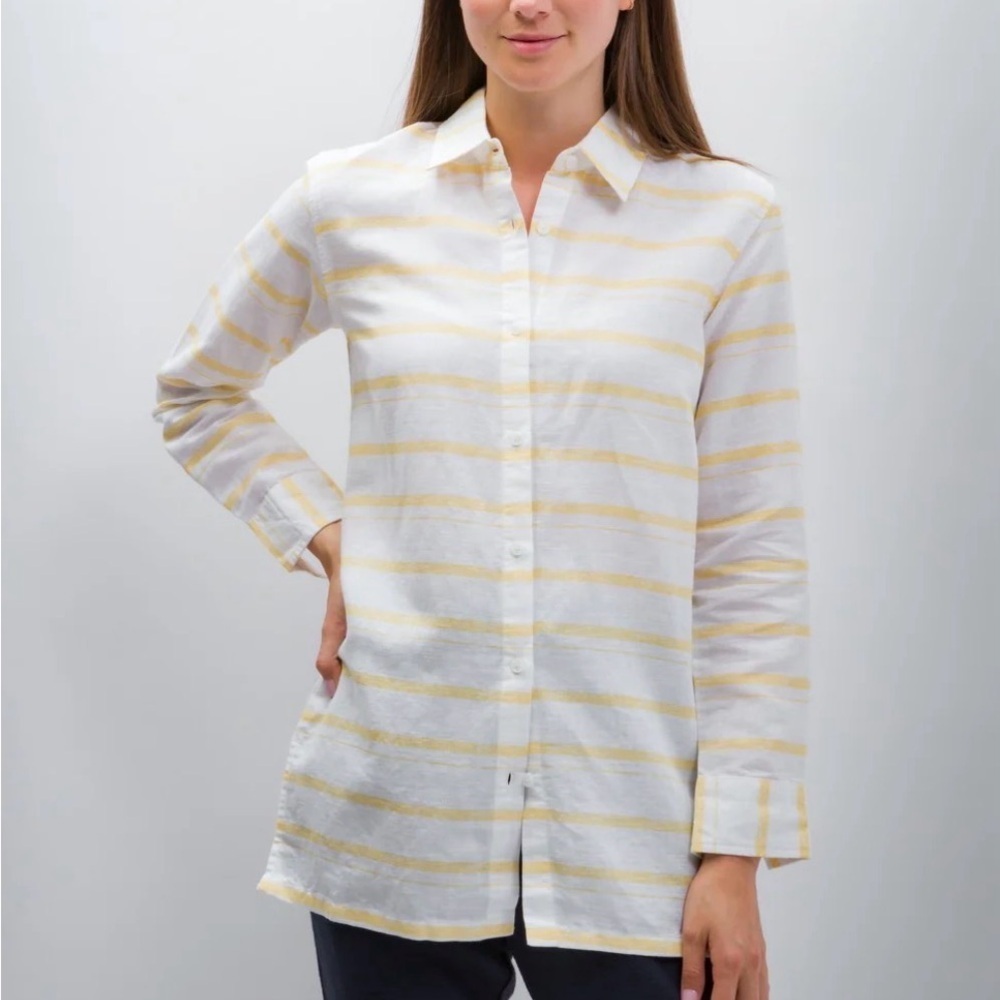 Garnet Hill 100% Easy Linen Tunic Striped Button-Up Shirt